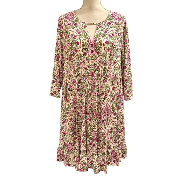 Torrid‎ Dress Womens 1X Challis Skater Floral Pleated Skirt Mini Keyhole Neck - Picture 1 of 11